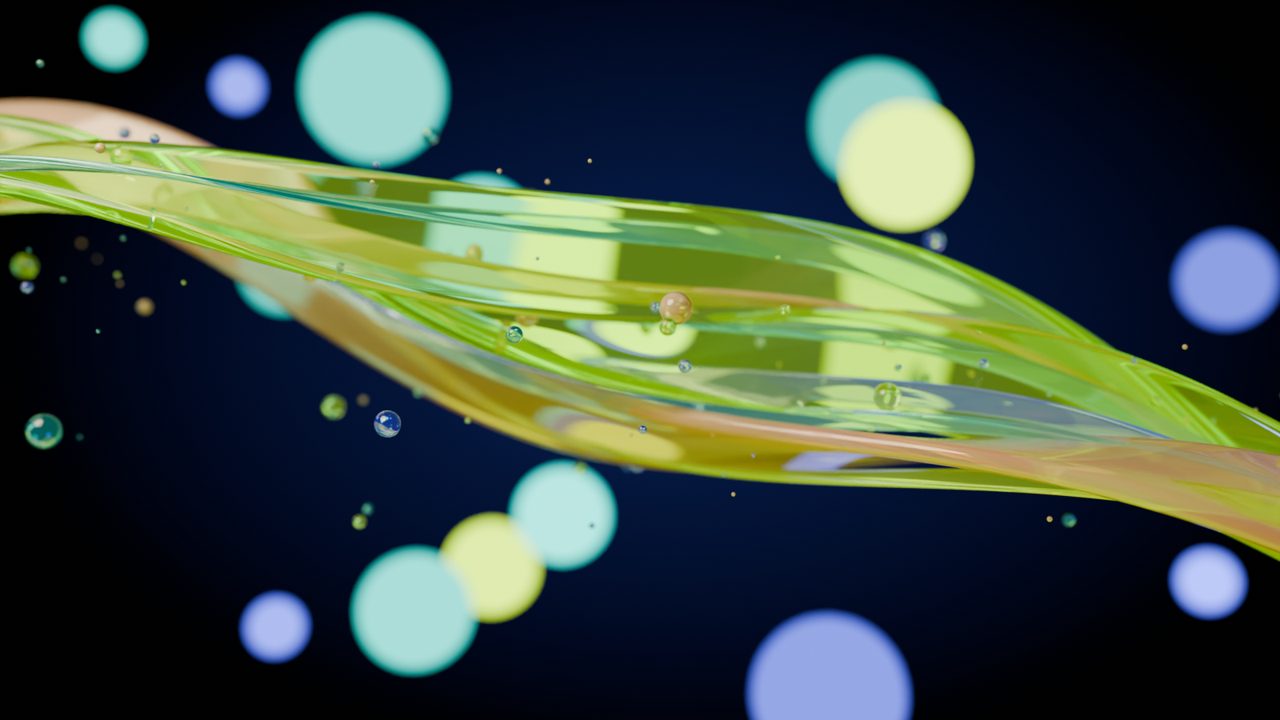 Poster: the Signal, a glass ribbon of teal, lime and amber light crossing a blue-black night, with soft points of light behind it.